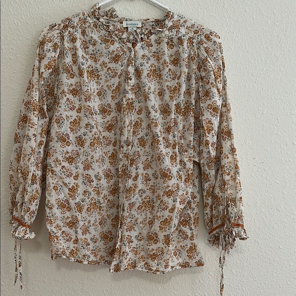 Feminine Sundance Floral Blouse with 3/4 Sleeves